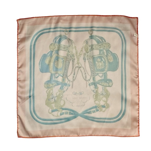 NEW Pink Coral Equestrian Saddle Design Satin Square Luxury Style Scarf - Picture 6 of 15